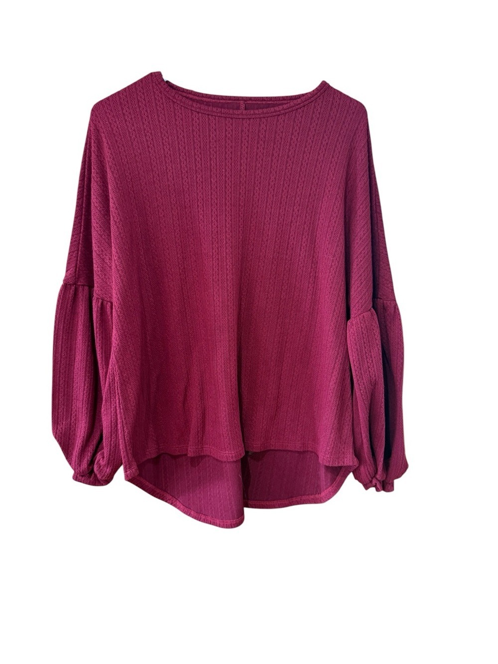 Women's Waffle Knit Balloon Sleeve Top - Berry